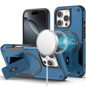 For iPhone 16 Pro 6.3 inch Sturdy Bracket Kickstand Magnetic Hybrid - Blue