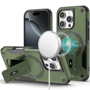 For iPhone 16 Pro 6.3 inch Sturdy Bracket Kickstand Magnetic Hybrid - Midnight Green