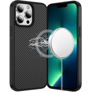 For iPhone 13 Pro Max CarbonFiber Design Magnetic Ring HQ Thick 2.0mm Hybrid Case - Black