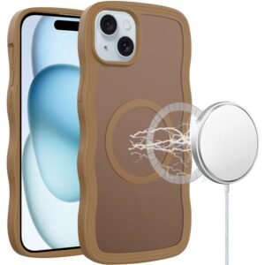 For iPhone 15 Grip Hand Magnetic Ring HQ Hybrid - Coffee