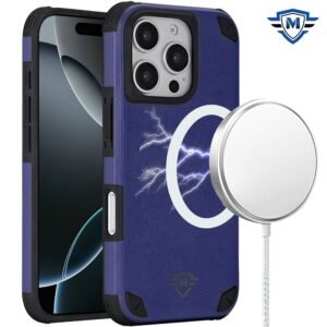 [METKASE] For iPhone 16 Pro 6.3 inch Magnetic Heavy Duty Hybrid Case with Rotational Stand - Dark Blue