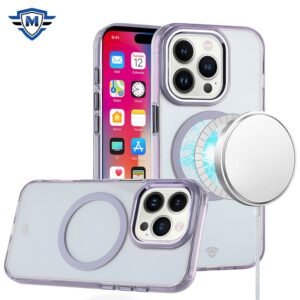 For iPhone 16 Pro 6.3 inch METKASE Magnetic Circle Ring Transparent Premium Acrylic Case Cover with Metal Buttons & Camera Raised Lip in Slide-Out Package - Blue
