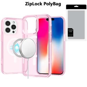 [PolyBag] For iPhone 16 Pro 6.3 inch Sturdy Ultra [Magnetic Circle] Thick 3mm Transparent Hybrid - Pink