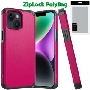 [PolyBag] For iPhone 13/14 (Original Series) Tough Strong Shockproof Hybrid in Slide-Out Package - Hot Pink