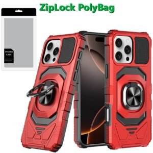 [PolyBag] For iPhone 16 Pro 6.3 inch Robotic Hybrid with Magnetic Ring Stand - Red