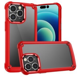 For iPhone 15 Ultimate CaseX Transparent Hybrid Case with Metal Buttons And Camera Edges - Red
