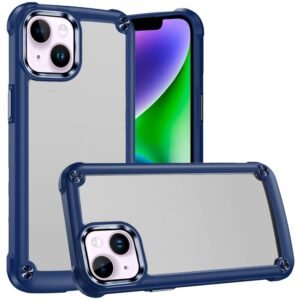 For iPhone 13/14 Ultimate CaseX Transparent Hybrid Case with Metal Buttons And Camera Edges - Blue