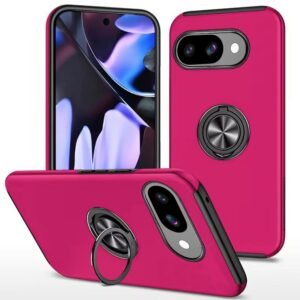 For Google Pixel 9A CHIEF Oil Painted Magnetic Ring Stand Hybrid Case Cover - Hot Pink