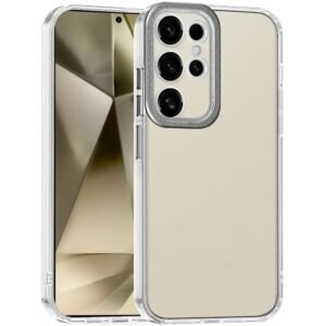 For Samsung Galaxy s24 Ultra Transparent Clear Hybrid with Matching Metal Buttons and Camera Protection - Black