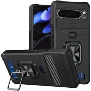 For Google Pixel 10/10 Pro Multi-Functional Card Magnetic Ring Stand Hybrid Camera Case Cover - Black