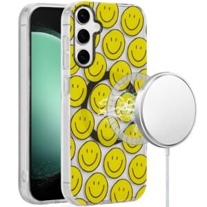 For Samsung s23 FE 5G [Magnetic Circle] Double Layer Design IMD TPU Case - Smiley Faces