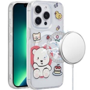 For iPhone 13 Pro Max [Magnetic Circle] Double Layer Design IMD TPU Case - Bear Cute