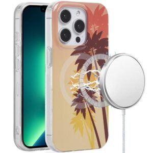 For iPhone 13 Pro Max [Magnetic Circle] Double Layer Design IMD TPU Case - Coconut Palm