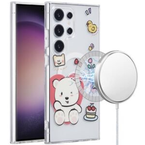 For Samsung S23 Ultra [Magnetic Circle] Double Layer Design IMD TPU Case - Bear Cute