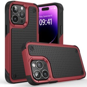 For iPhone 15 DOT Thick Beautiful Hybrid Case Cover - Black/Red