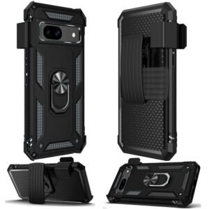 For Google Pixel 9A Holster Magnetic Ringstand Clip Cover Case - Black