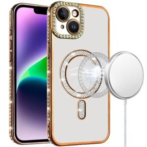 For iPhone 13/14 Diamond Magnetic Circle Thick TPU with Camera Protection - Gold