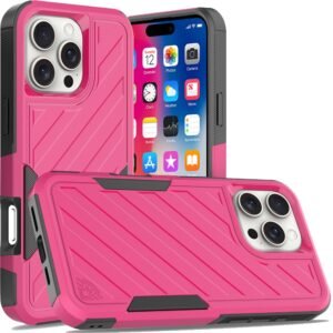 For iPhone 16 Pro 6.3 inch Noble lined shockproof dual layer hybrid - Hot Pink/Black