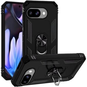 For Google Pixel 9A Ring Magnetic Kickstand Hybrid Case Cover - Black