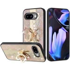 For Google Pixel 9A SPLENDID Diamond Glitter Ornaments Engraving Case Cover - Enchanted Butterfly Gold