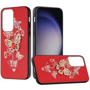 For Samsung Galaxy s24 SPLENDID Diamond Glitter Ornaments Engraving Case Cover - Garden Butterflies Red