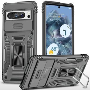 For Google Pixel 9 Pro 6.8inch Utter Tough Metal Ring Movable Camera Window Hybrid Case Cover - Gray