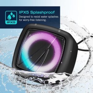 NAUTICA SP110 Portable Bluetooth Speaker, Wireless, IPX5 Splashproof, Integrated Phone Holder, 15 Hours Playtime, Dynamic Led Lights, TWS Pairing, Pure Bass for Home, Outdoor (Black) (LANE C9 NAUTICA#2)